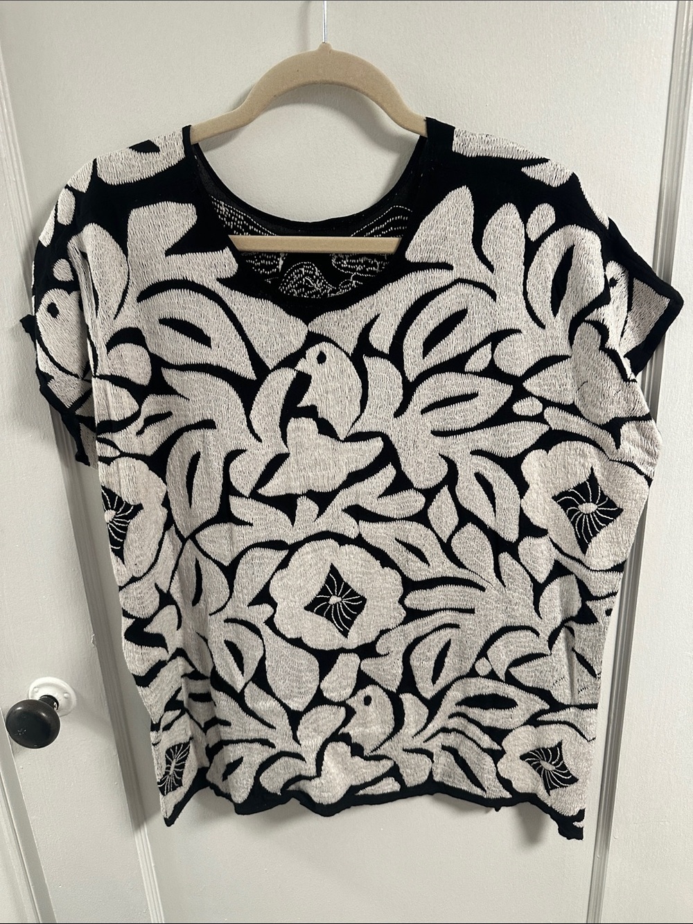 Oaxacan Black and White Floral Embroidered Tunic Top - Women